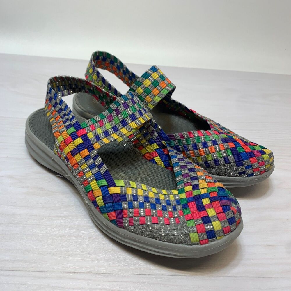 Bernie Mev Women's Colorful Boho Checkered Weave Mary Jane Flat Size 39 US 8